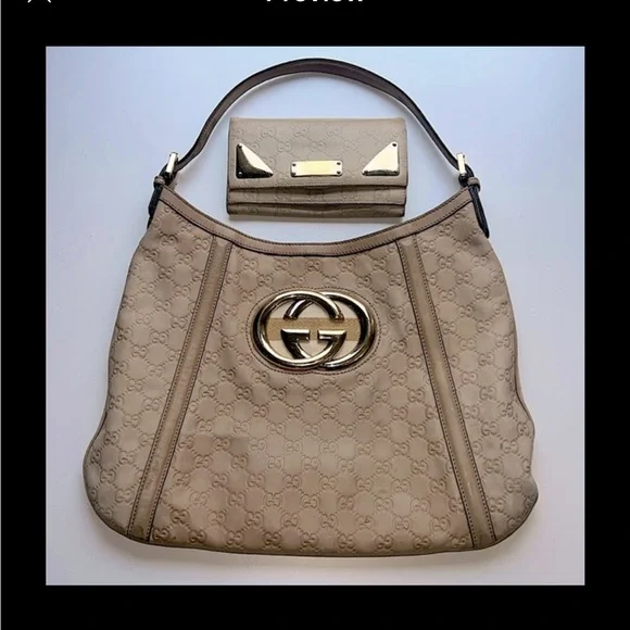 Authentic Gucci Guccissima Cream Beige Leather Trifold Wallet Gold Hardware - Picture 4 of 5